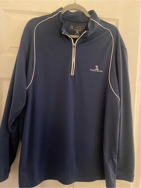Pebble Beach Navy Blue Quarter-Zip Performance Jacket with White Piping